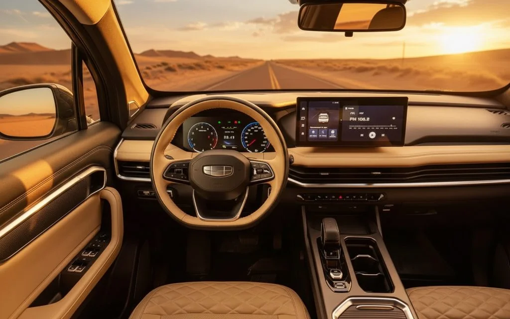 Geely Okavango 2025 interior view showing trim – rental in Dubai