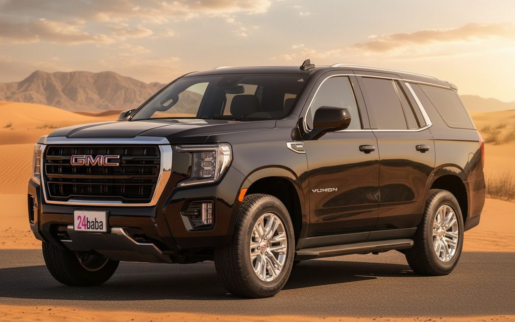 Gmc Yukon 2023 Black front view with headlights – rental in Dubai