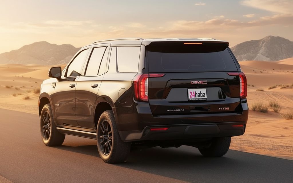 Gmc Yukon 2023 Black rear view showing taillights – rental in Dubai