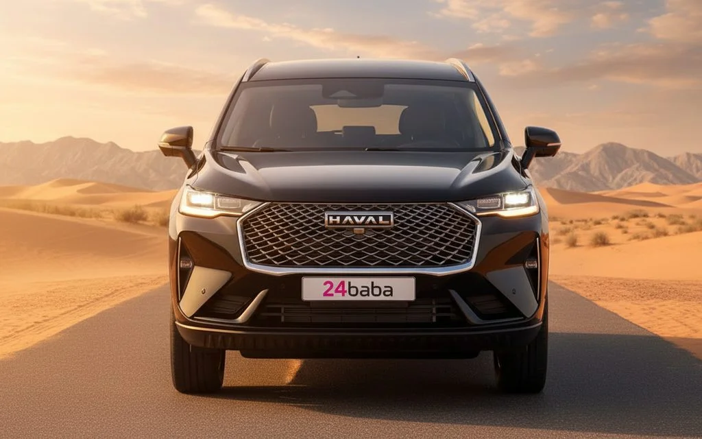 Haval H6 2023 Black front view with headlights – rental in Dubai
