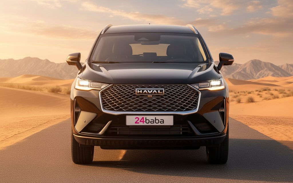 Haval H6 2023 Black front view with headlights – rental in Dubai