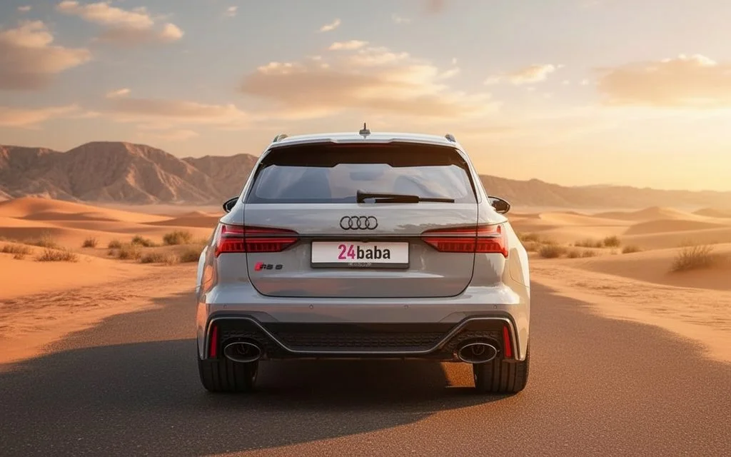 Audi Rs6 2024 Grey rear view showing taillights – rental in Dubai