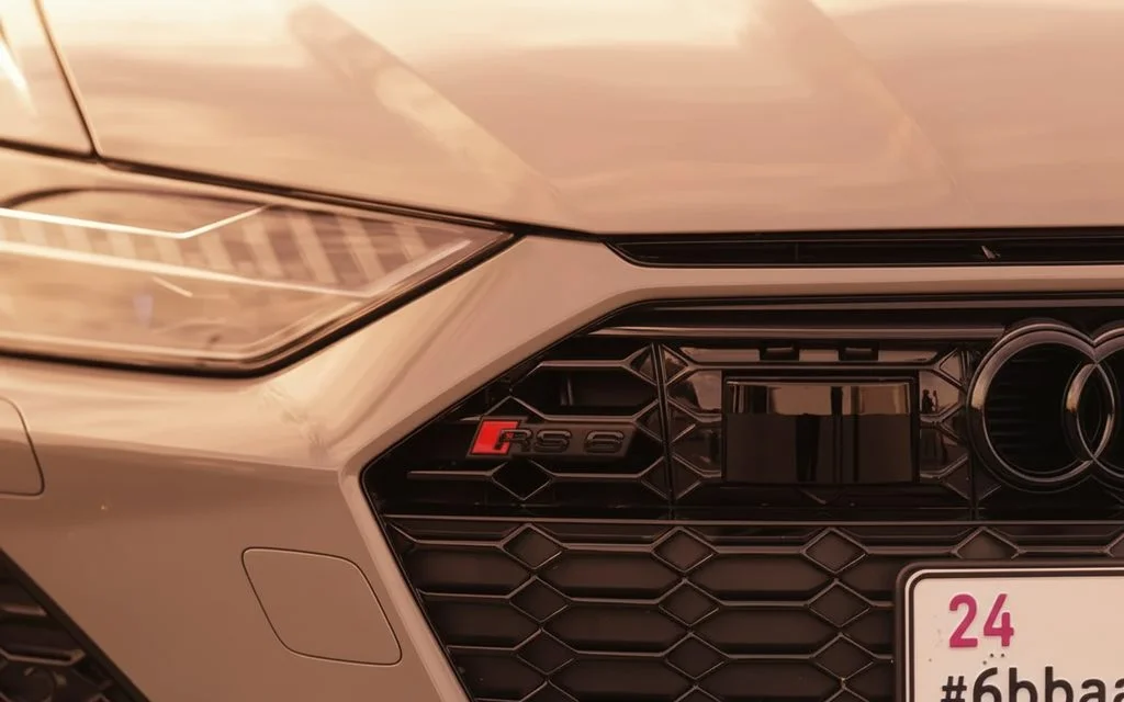Audi Rs6 2024 Grey front view with headlights – rental in Dubai