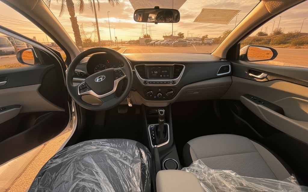 Hyundai Accent 2023 interior view showing trim – rental in Dubai