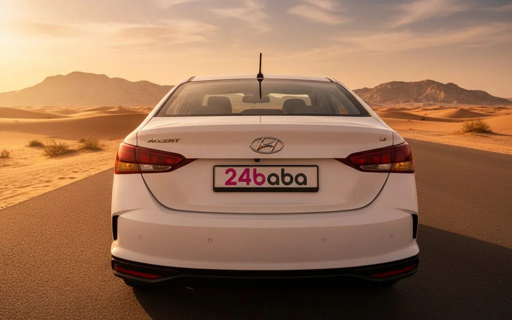 Hyundai Accent 2023 White rear view showing taillights – rental in Dubai