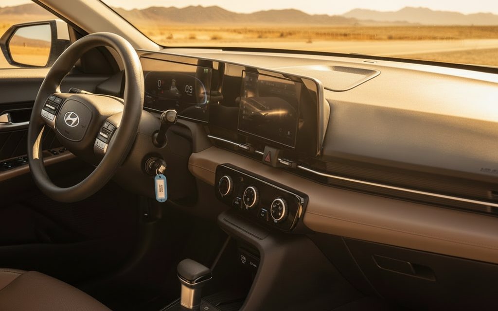 Hyundai Accent 2025 interior view showing trim – rental in Dubai