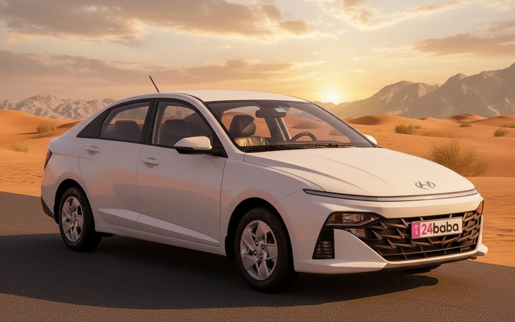 Hyundai Accent 2025 White side profile – rental in Dubai