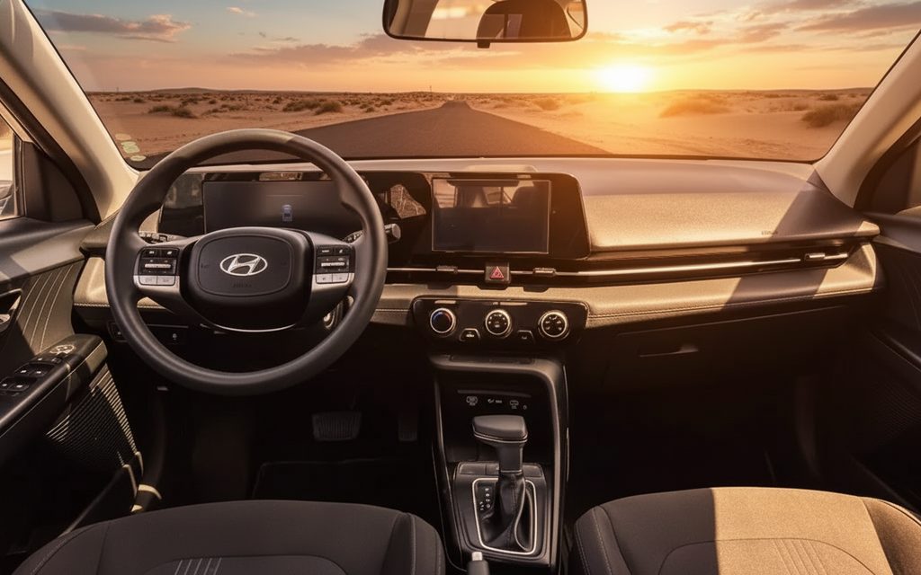 Hyundai Accent 2025 interior view showing trim – rental in Dubai