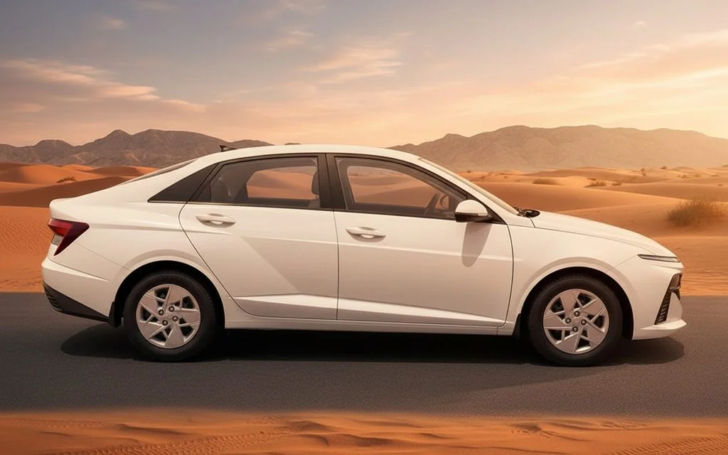 Hyundai Accent 2025 White side profile – rental in Dubai