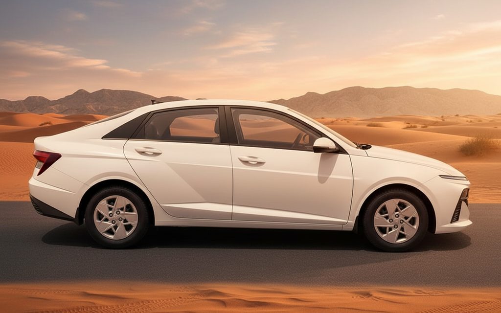 Hyundai Accent 2025 White side profile – rental in Dubai