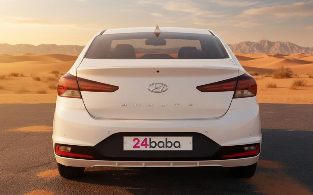 Hyundai Avante 2020 White rear view showing taillights – rental in Dubai