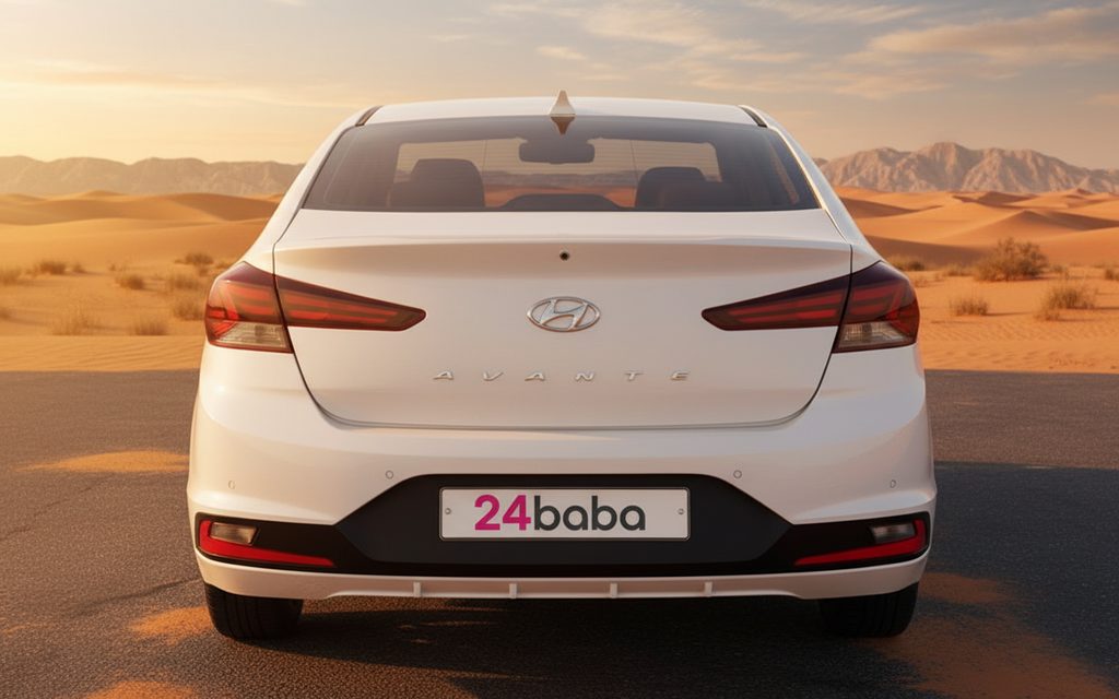 Hyundai Avante 2020 White rear view showing taillights – rental in Dubai