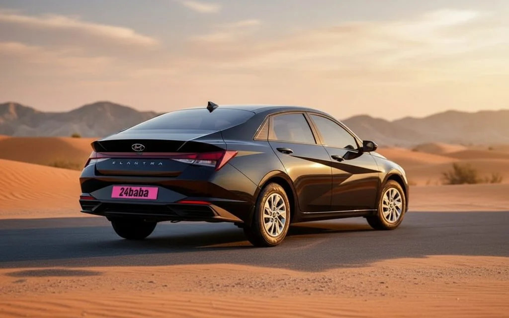 Hyundai Elantra 2022 Black rear view showing taillights – rental in Dubai