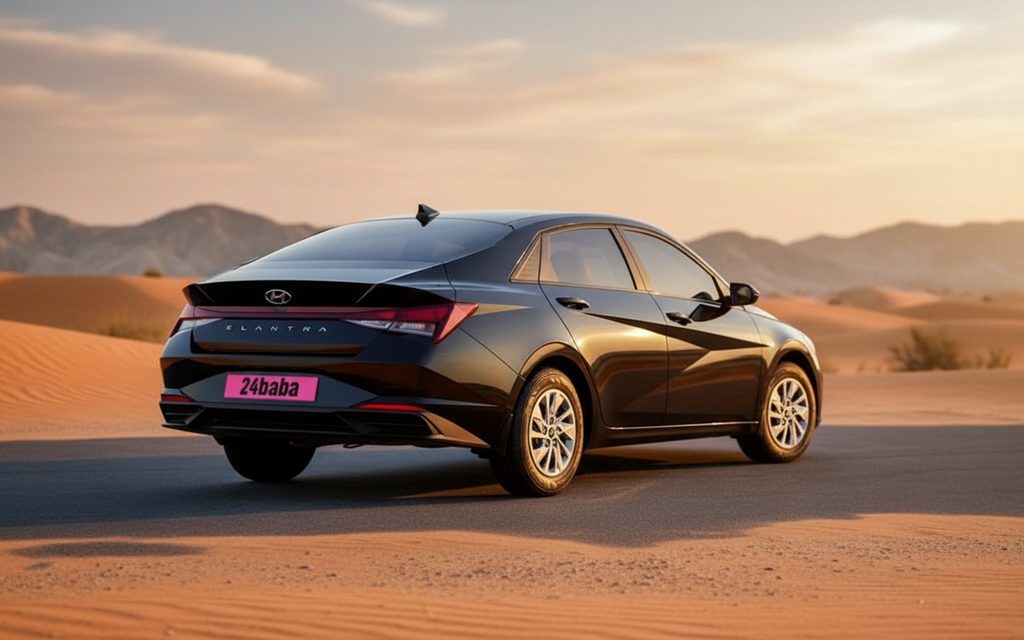 Hyundai Elantra 2022 Black rear view showing taillights – rental in Dubai