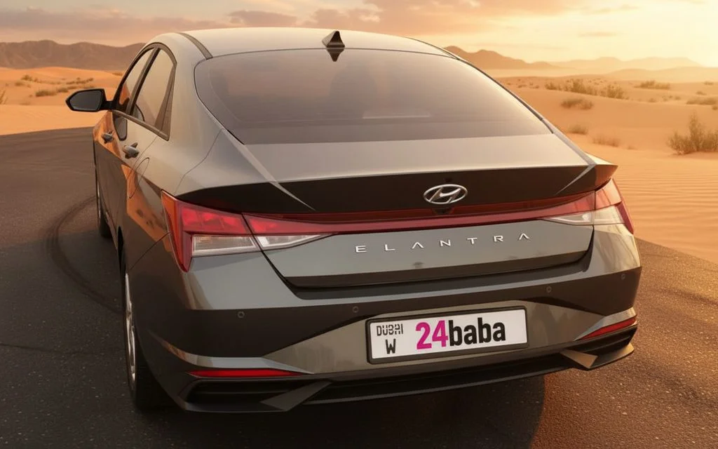Hyundai Elantra 2022 Black rear view showing taillights – rental in Dubai