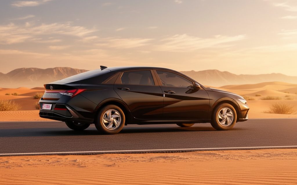 Hyundai Elantra 2024 Black side profile – rental in Dubai