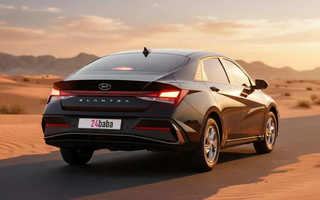 Hyundai Elantra 2024 Black rear view showing taillights – rental in Dubai