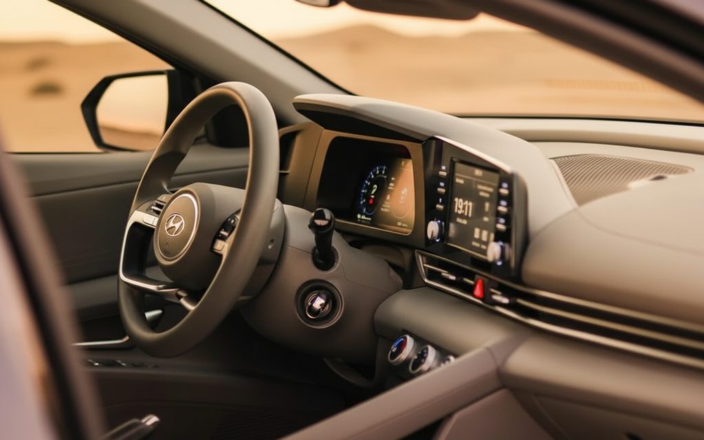 Hyundai Elantra 2024 interior view showing trim – rental in Dubai