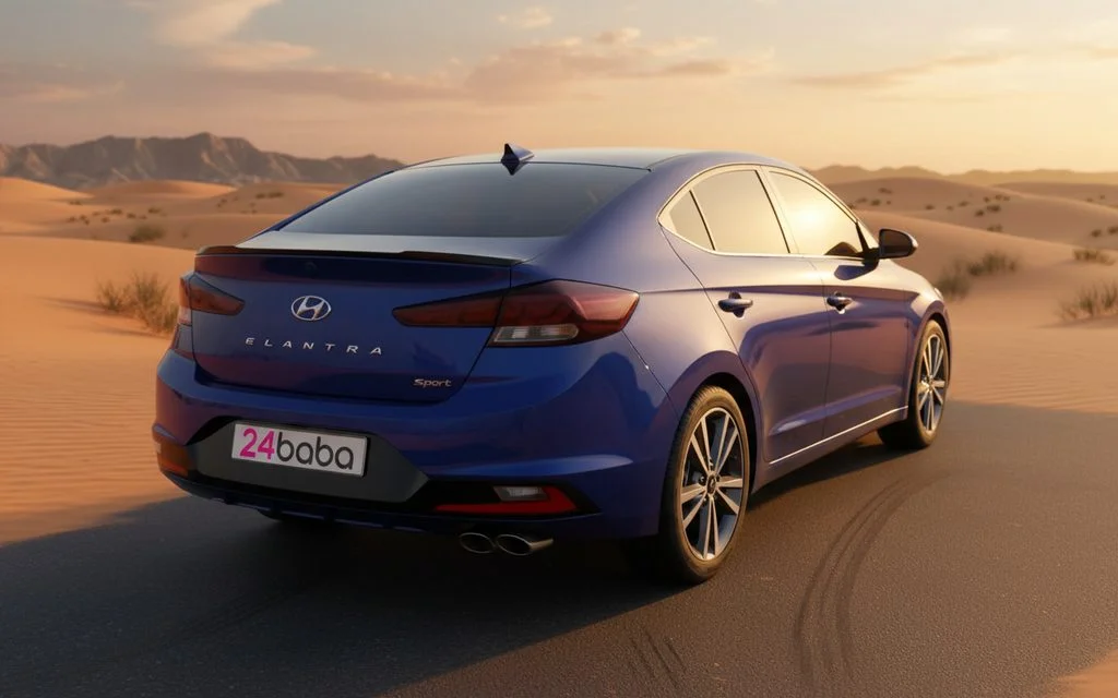 Hyundai Elantra 2020 Blue rear view showing taillights – rental in Dubai