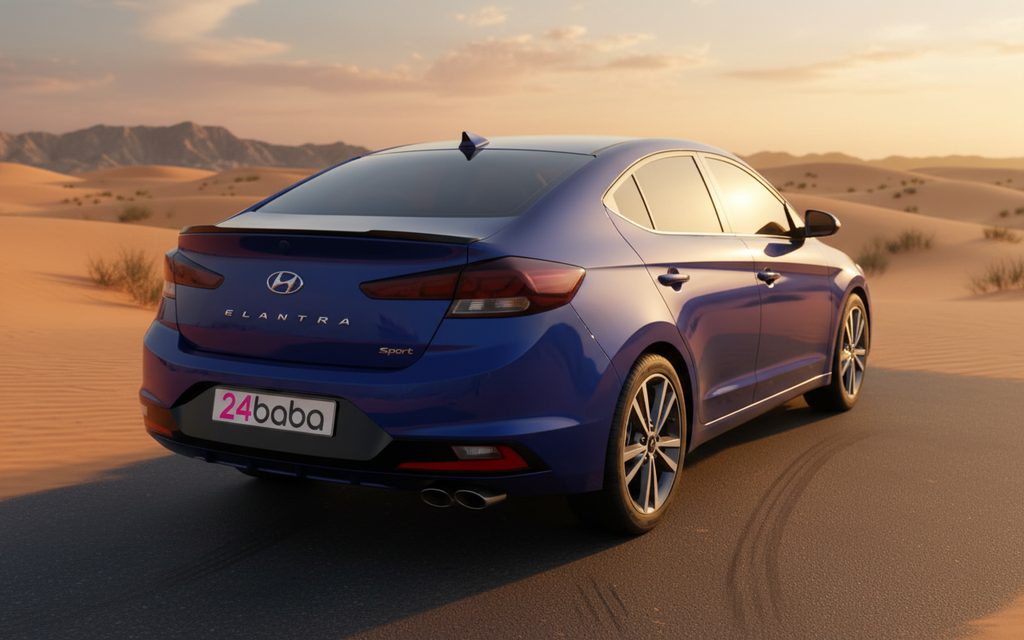 Hyundai Elantra 2020 Blue rear view showing taillights – rental in Dubai