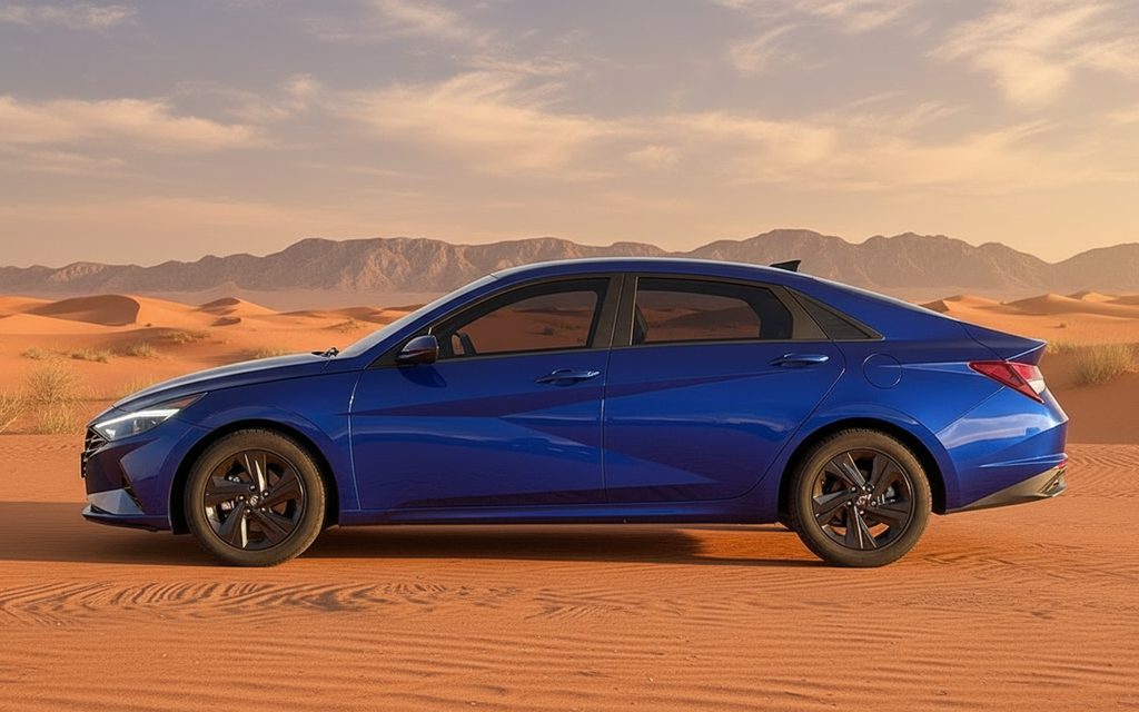 Hyundai Elantra 2021 Blue side profile – rental in Dubai