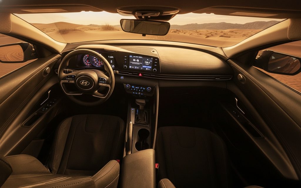 Hyundai Elantra 2021 interior view showing trim – rental in Dubai
