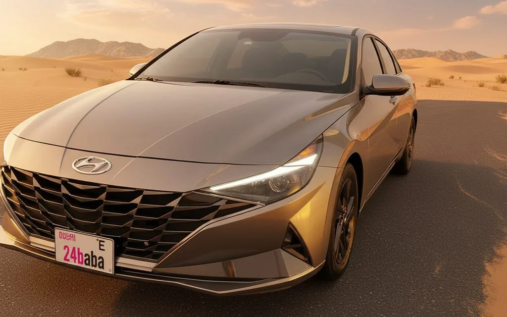 Hyundai Elantra 2022 Grey front view with headlights – rental in Dubai