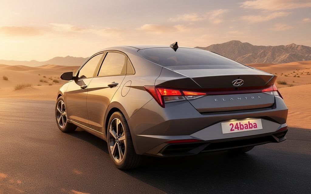 Hyundai Elantra 2022 Grey rear view showing taillights – rental in Dubai