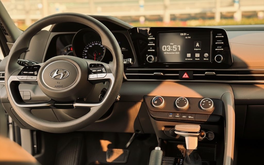 Hyundai Elantra 2023 interior view showing trim – rental in Dubai