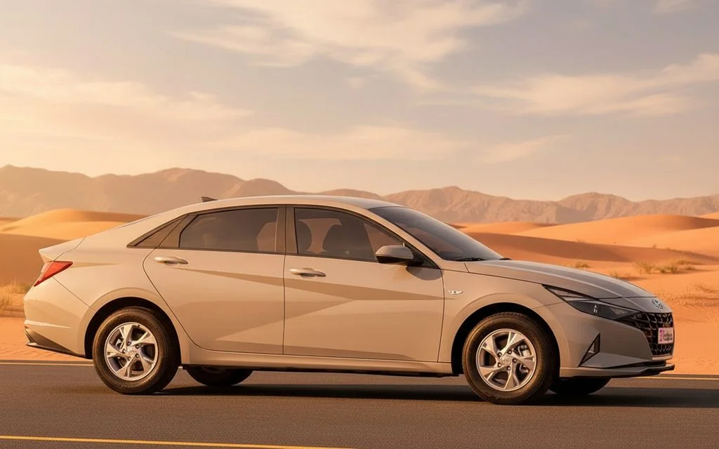 Hyundai Elantra 2023 Grey side profile – rental in Dubai