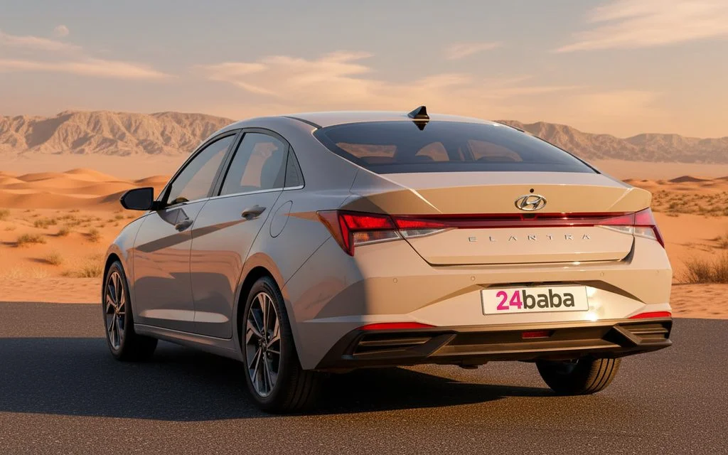 Hyundai Elantra 2023 Grey rear view showing taillights – rental in Dubai