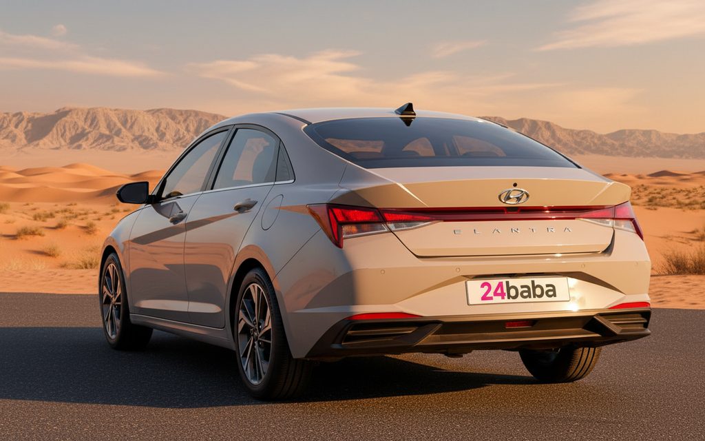 Hyundai Elantra 2023 Grey rear view showing taillights – rental in Dubai