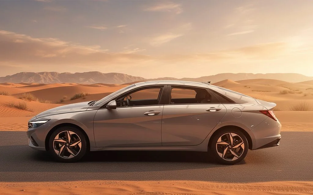 Hyundai Elantra 2023 Grey side profile – rental in Dubai