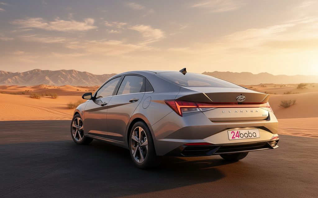 Hyundai Elantra 2023 Grey rear view showing taillights – rental in Dubai