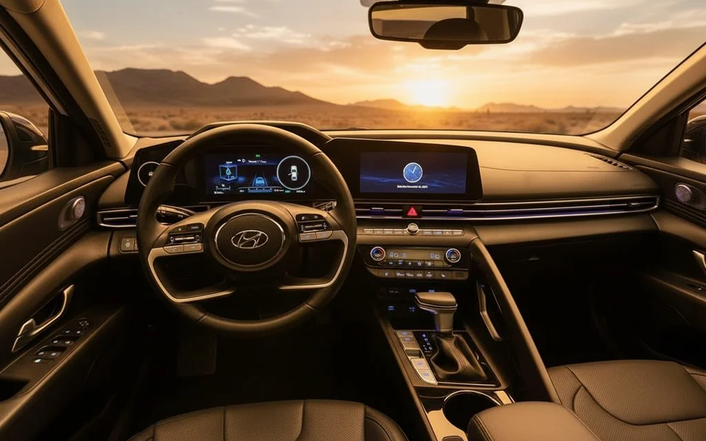 Hyundai Elantra 2023 interior view showing trim – rental in Dubai