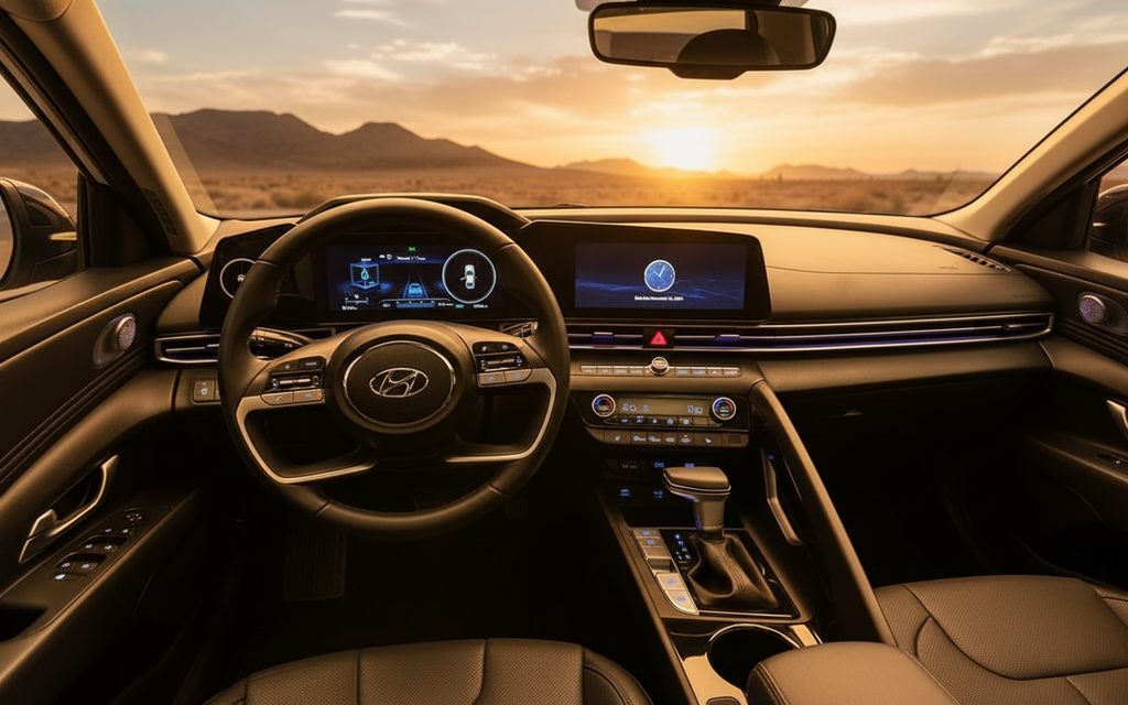 Hyundai Elantra 2023 interior view showing trim – rental in Dubai