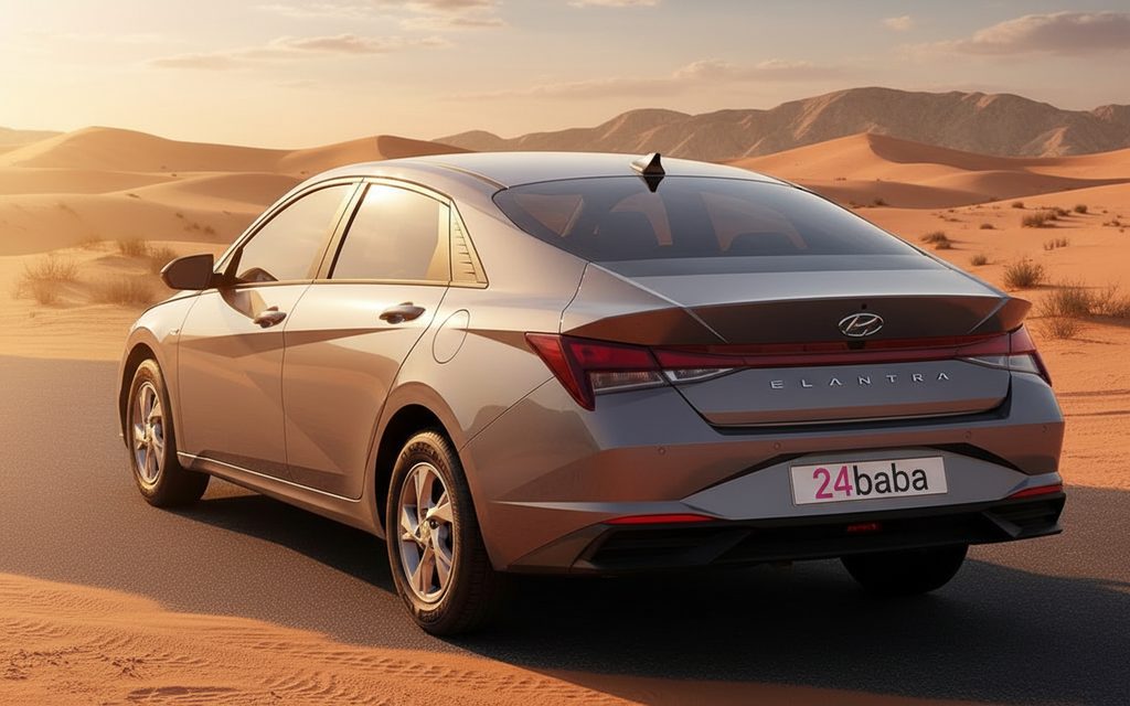 Hyundai Elantra 2024 Grey rear view showing taillights – rental in Dubai