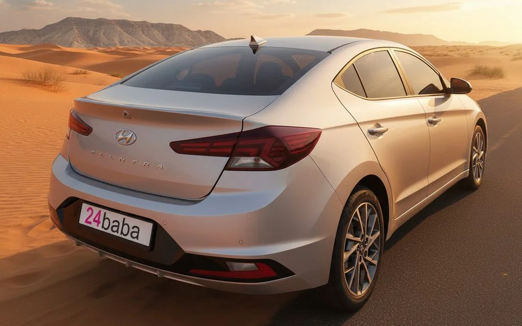 Hyundai Elantra 2020 Silver rear view showing taillights – rental in Dubai