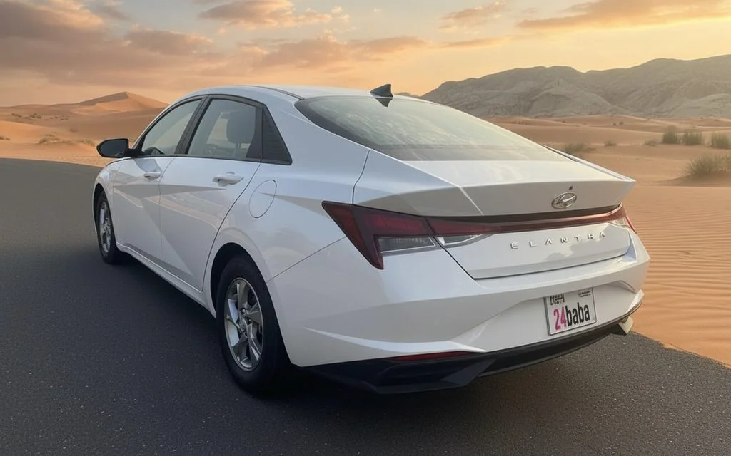 Hyundai Elantra 2021 White rear view showing taillights – rental in Dubai