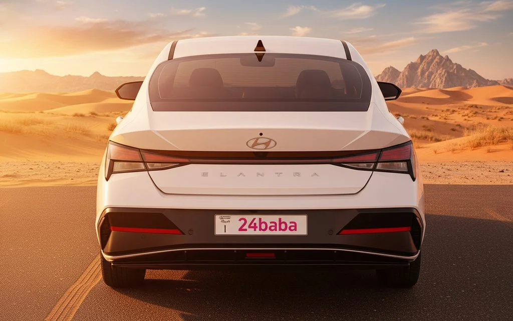Hyundai Elantra 2024 White rear view showing taillights – rental in Dubai