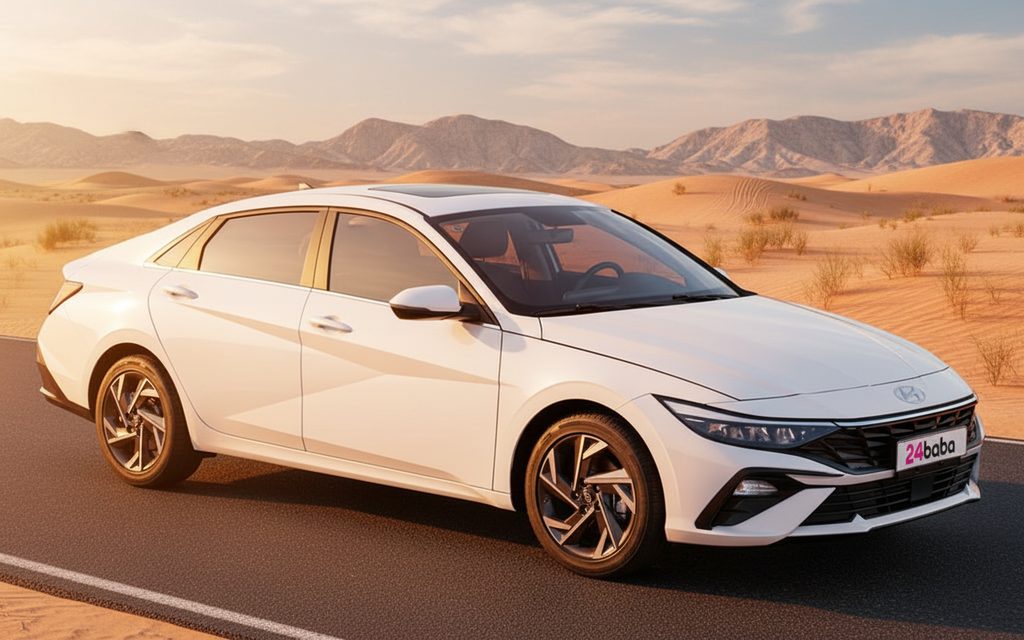 Hyundai Elantra 2024 White side profile – rental in Dubai