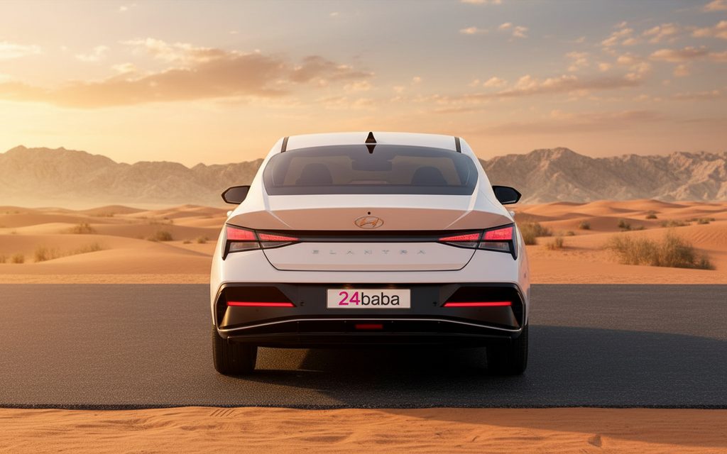 Hyundai Elantra 2024 White rear view showing taillights – rental in Dubai