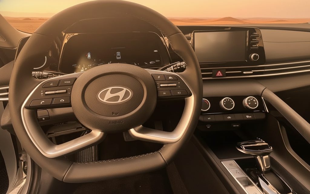 Hyundai Elantra 2025 interior view showing trim – rental in Dubai
