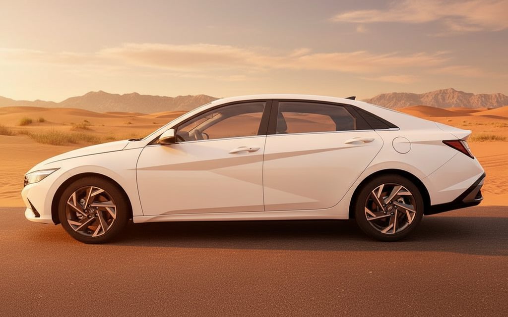 Hyundai Elantra 2025 White side profile – rental in Dubai