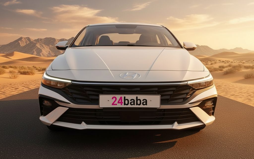 Hyundai Elantra 2025 White front view with headlights – rental in Dubai