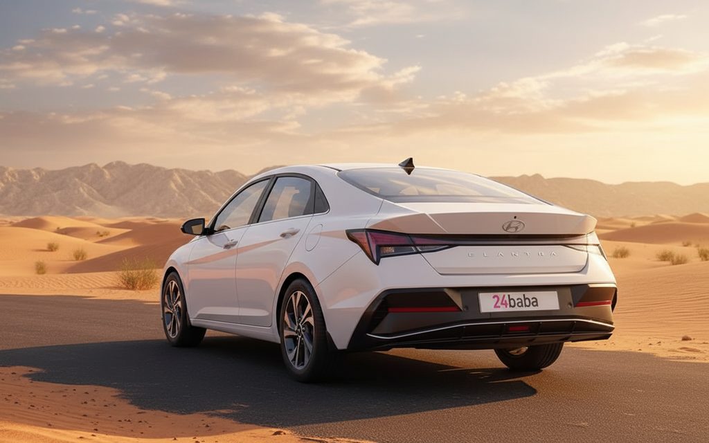Hyundai Elantra 2025 White rear view showing taillights – rental in Dubai