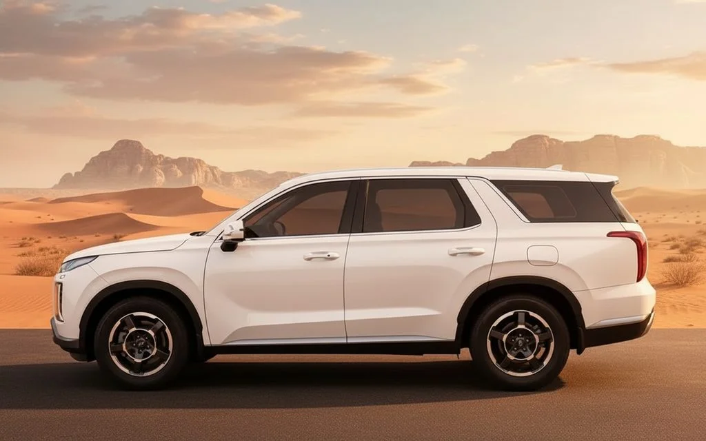 Hyundai Palisade 2023 White side profile – rental in Dubai