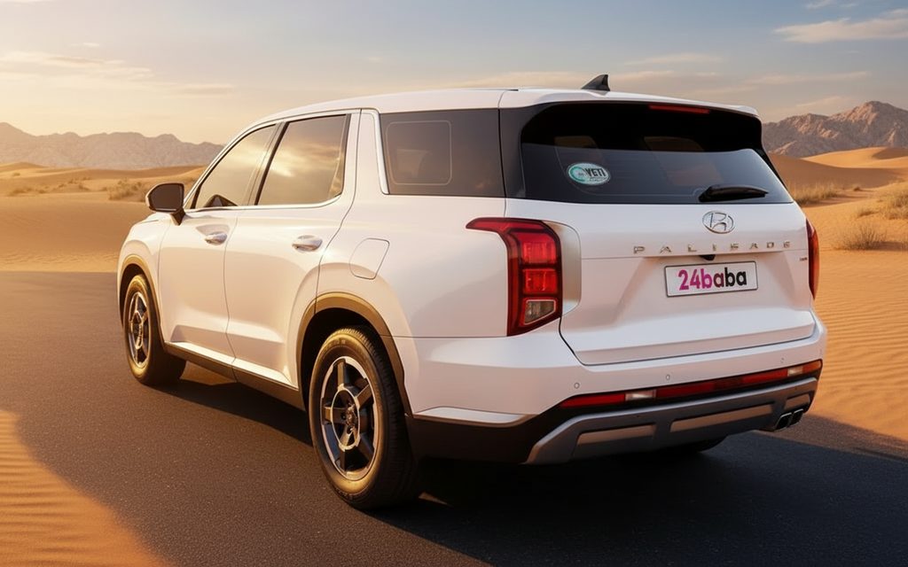 Hyundai Palisade 2023 White rear view showing taillights – rental in Dubai
