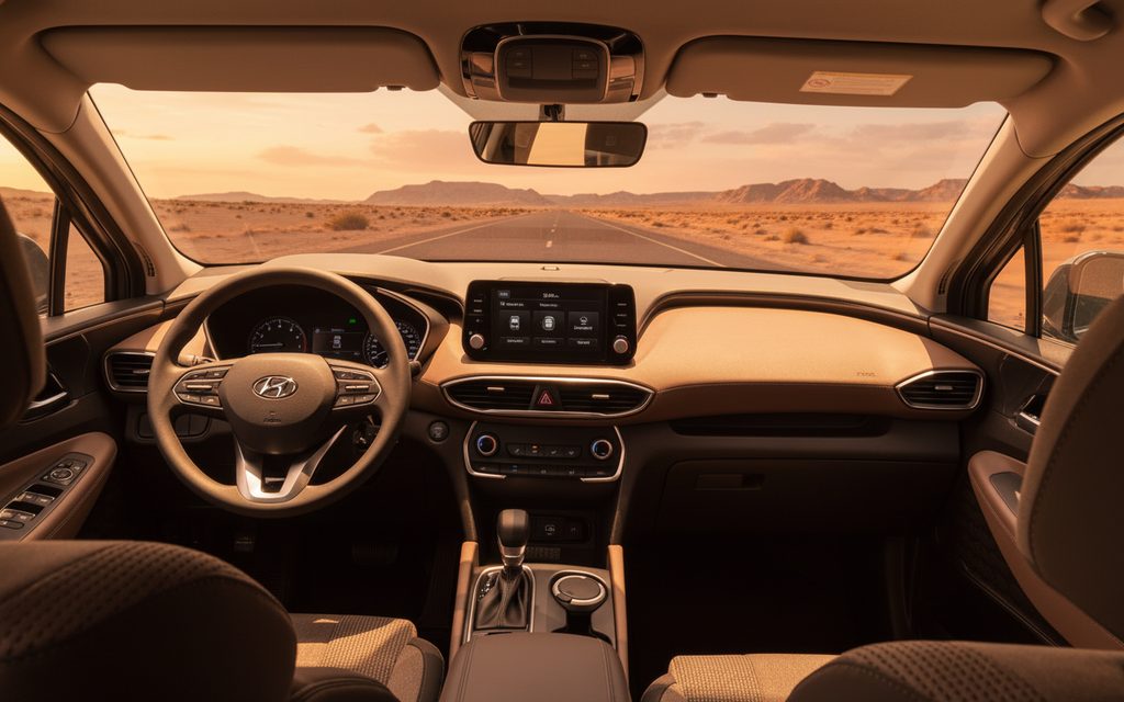 Hyundai SantaFe 2023 interior view showing trim – rental in Dubai