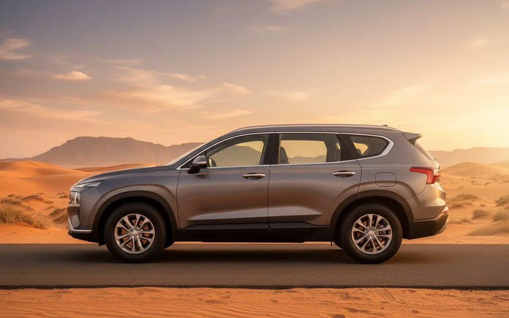 Hyundai SantaFe 2023 Grey side profile – rental in Dubai